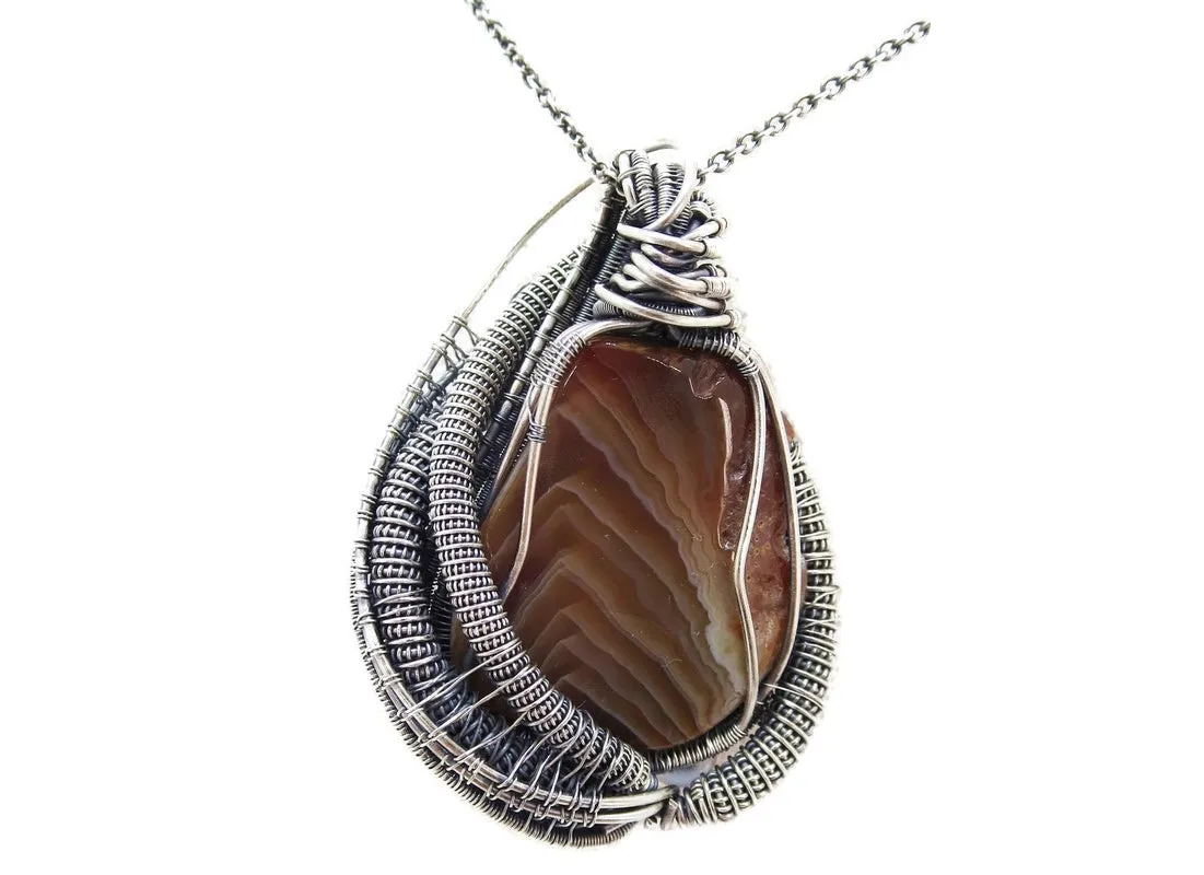 Lake Superior Agate Pendant with Rainbow Moonstone in Sterling Silver