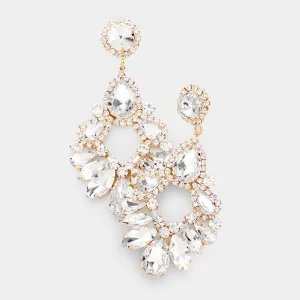 Large Clear Crystal Teardrop Chandelier Earrings on Gold | 459586