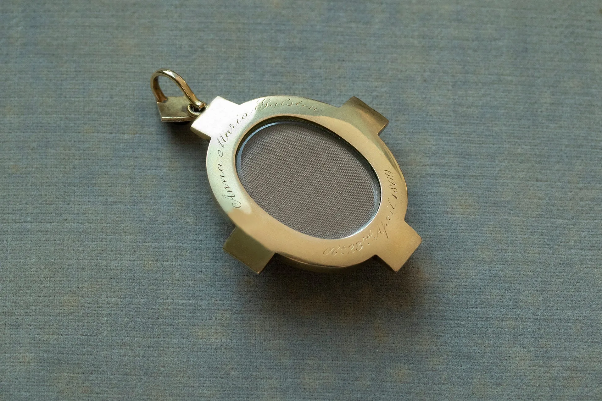 Large Mid-Victorian Banded Agate White Enamel Locket