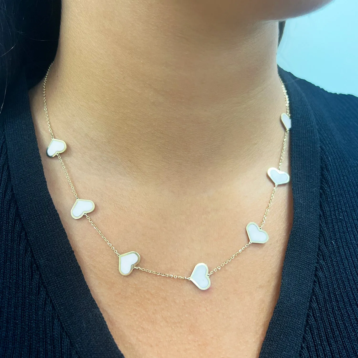 Large Mother of Pearl Heart Station Necklace