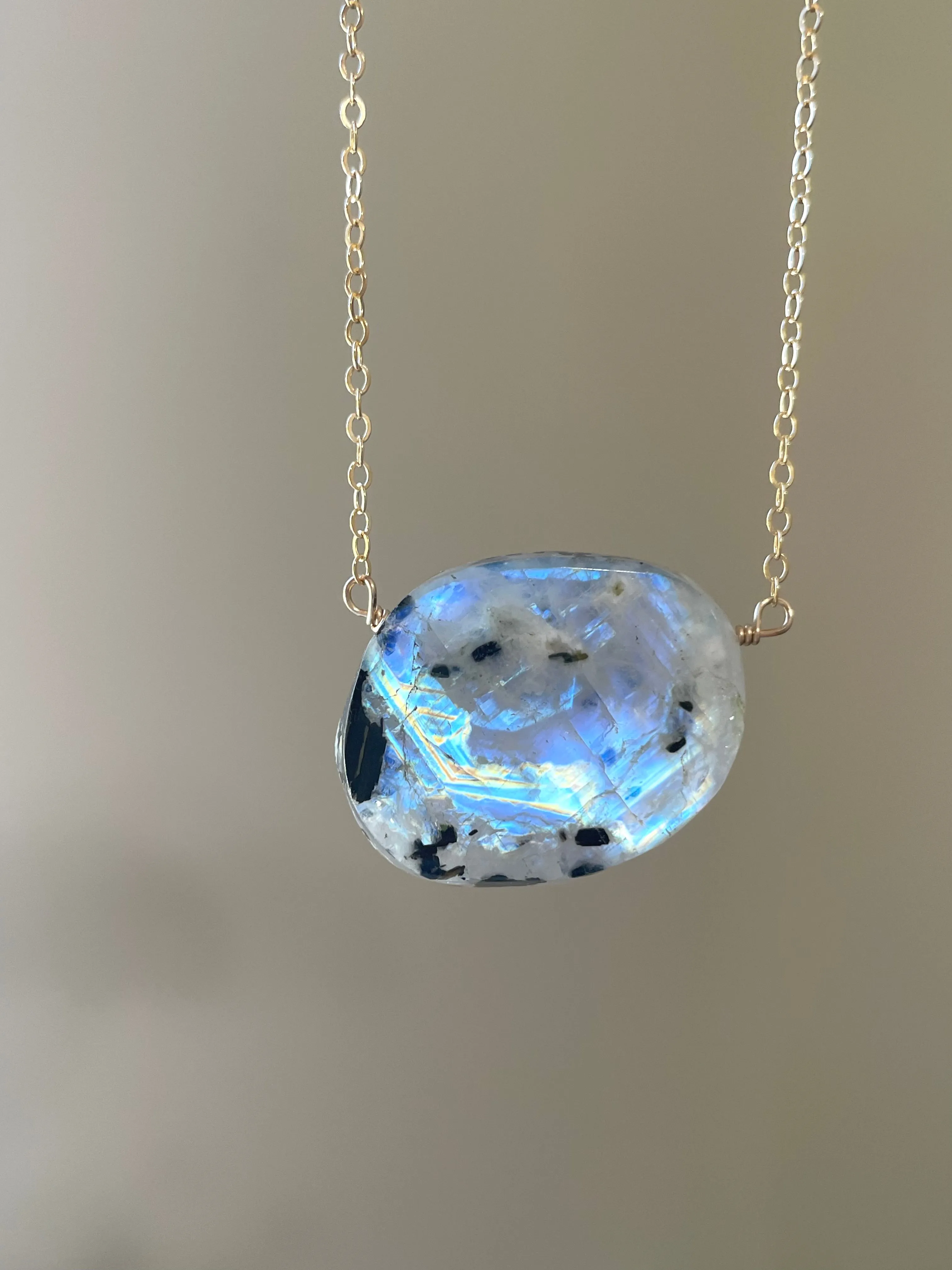 Large statement rainbow moonstone necklace 14kt gold filled