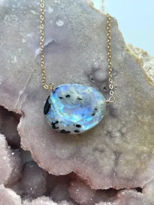 Large statement rainbow moonstone necklace 14kt gold filled