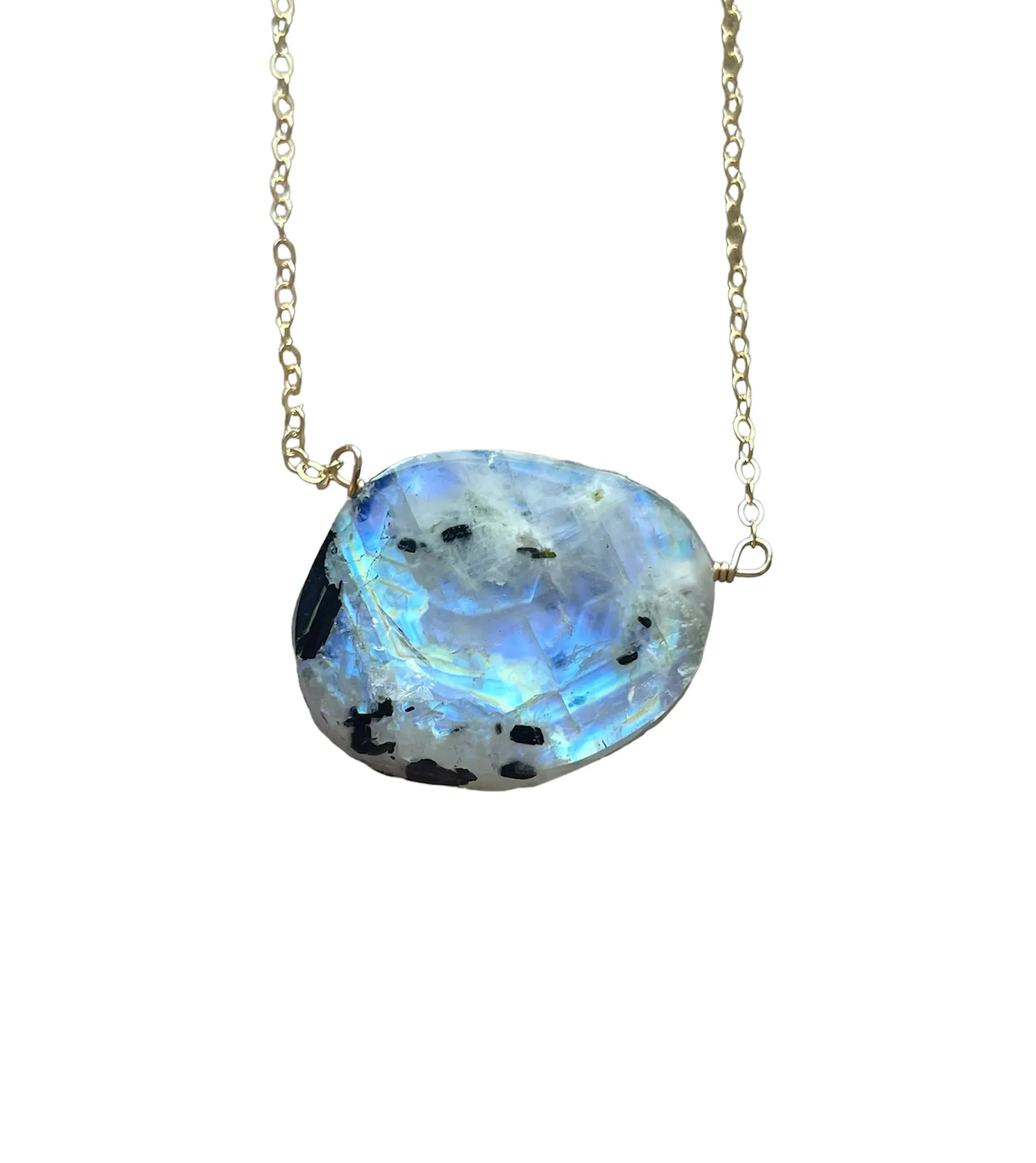 Large statement rainbow moonstone necklace 14kt gold filled