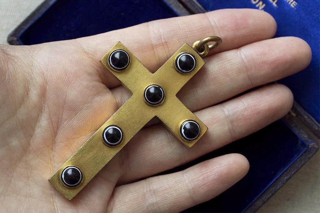 Large Victorian Bullseye Agate Cross Pendant