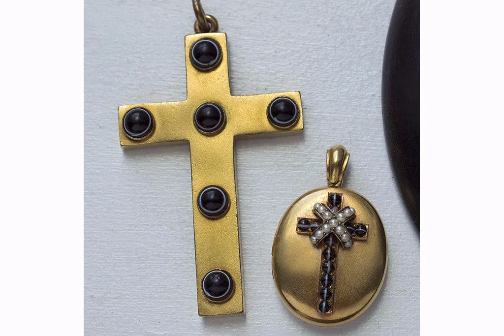 Large Victorian Bullseye Agate Cross Pendant