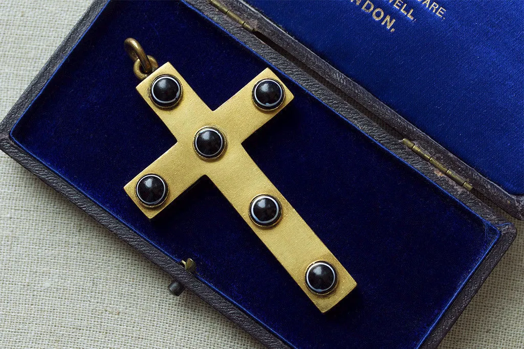 Large Victorian Bullseye Agate Cross Pendant