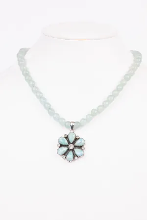 Larimar, White Topaz, Chalcedony Necklace