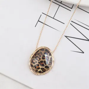 Leopard Resin & 18K Gold-Plated Oval Pendant Necklace