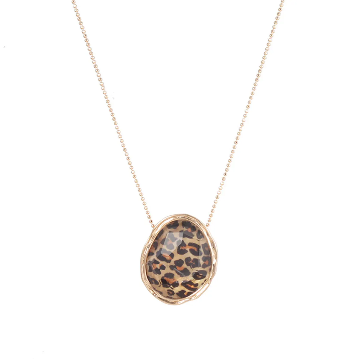 Leopard Resin & 18K Gold-Plated Oval Pendant Necklace