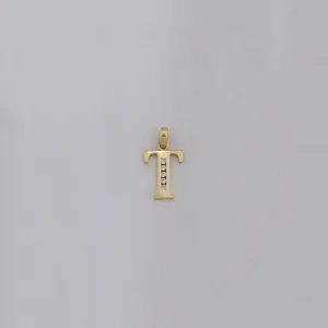 Letter 'T' CZ Pendant (14K)