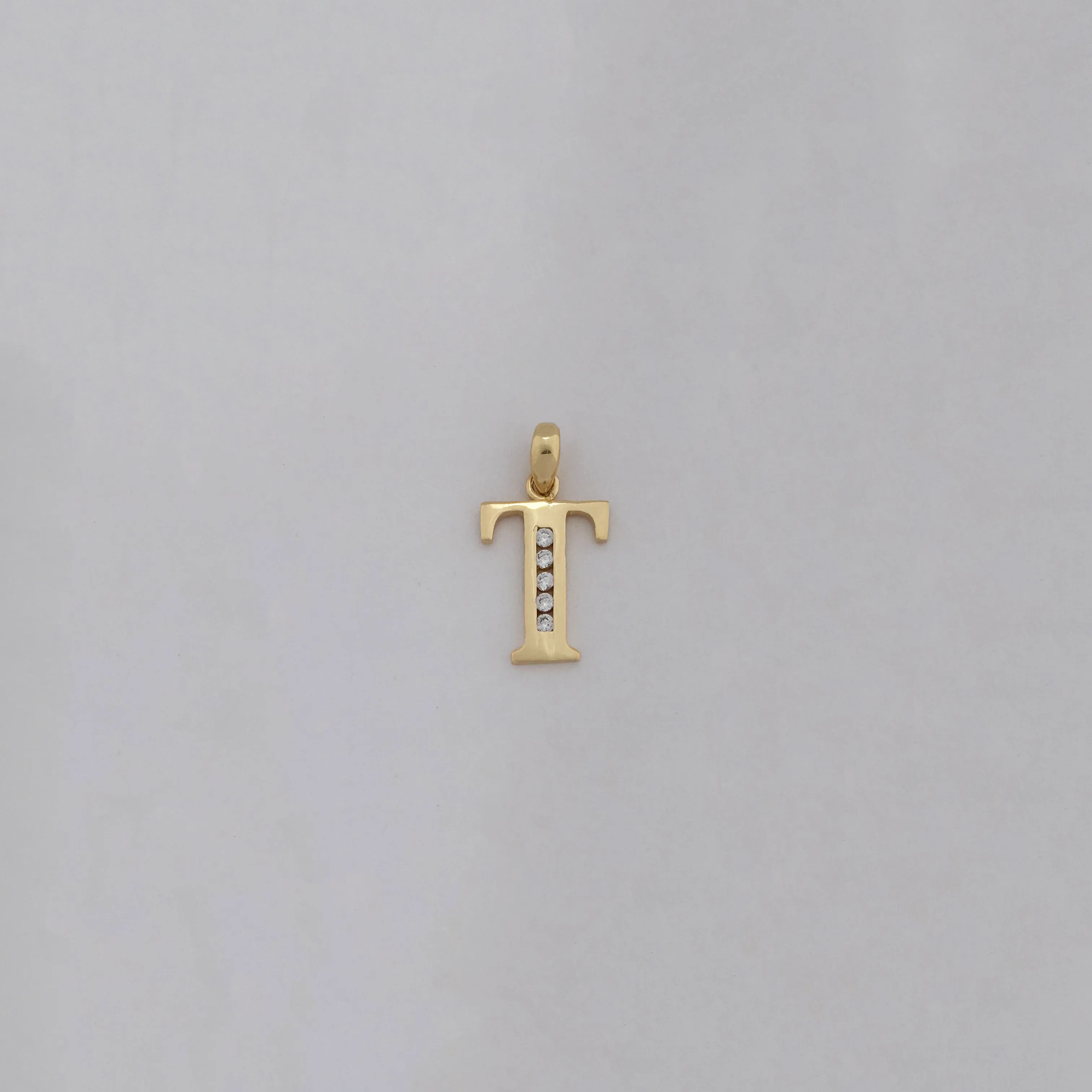 Letter 'T' CZ Pendant (14K)
