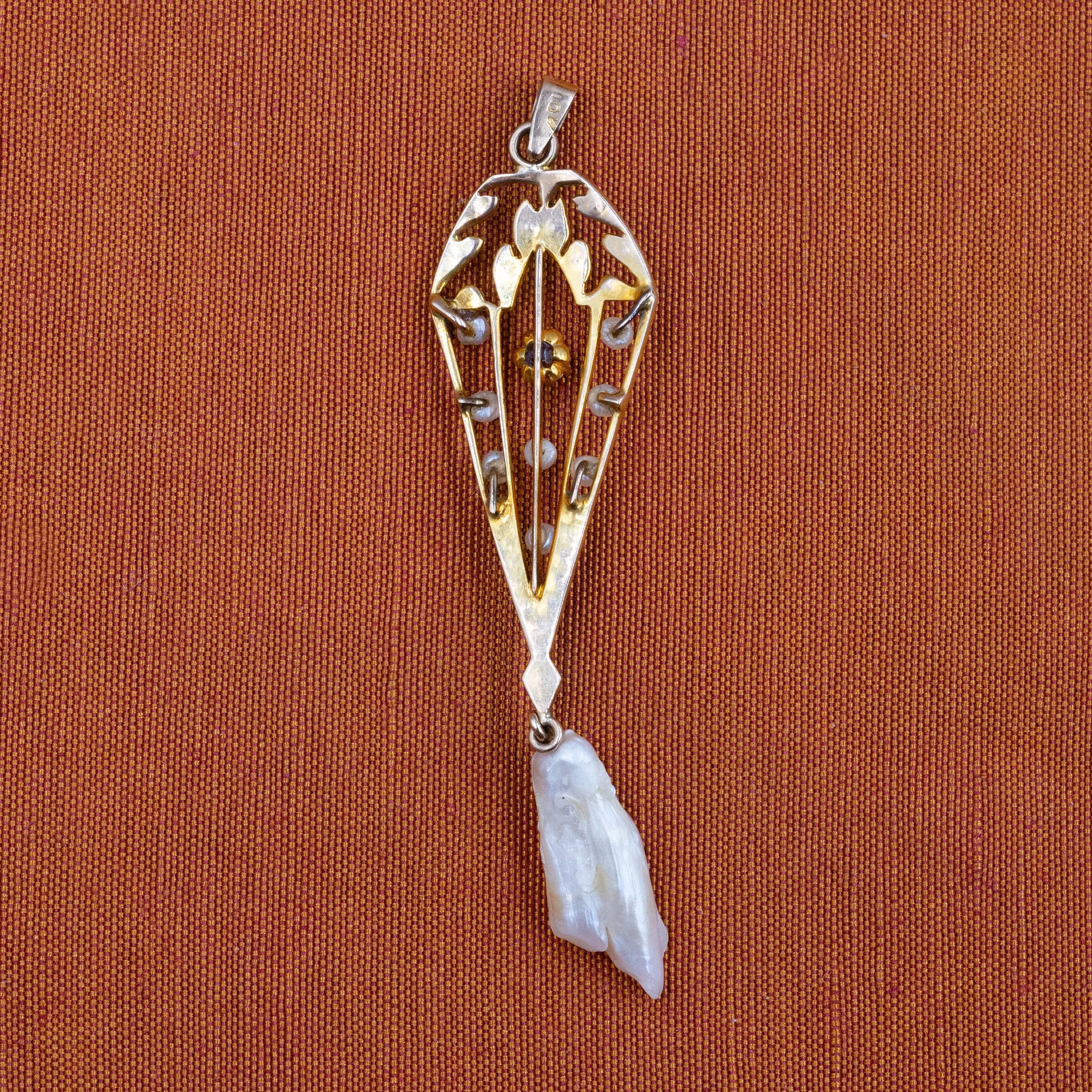 Long Pearl & Diamond Lavaliere c1890