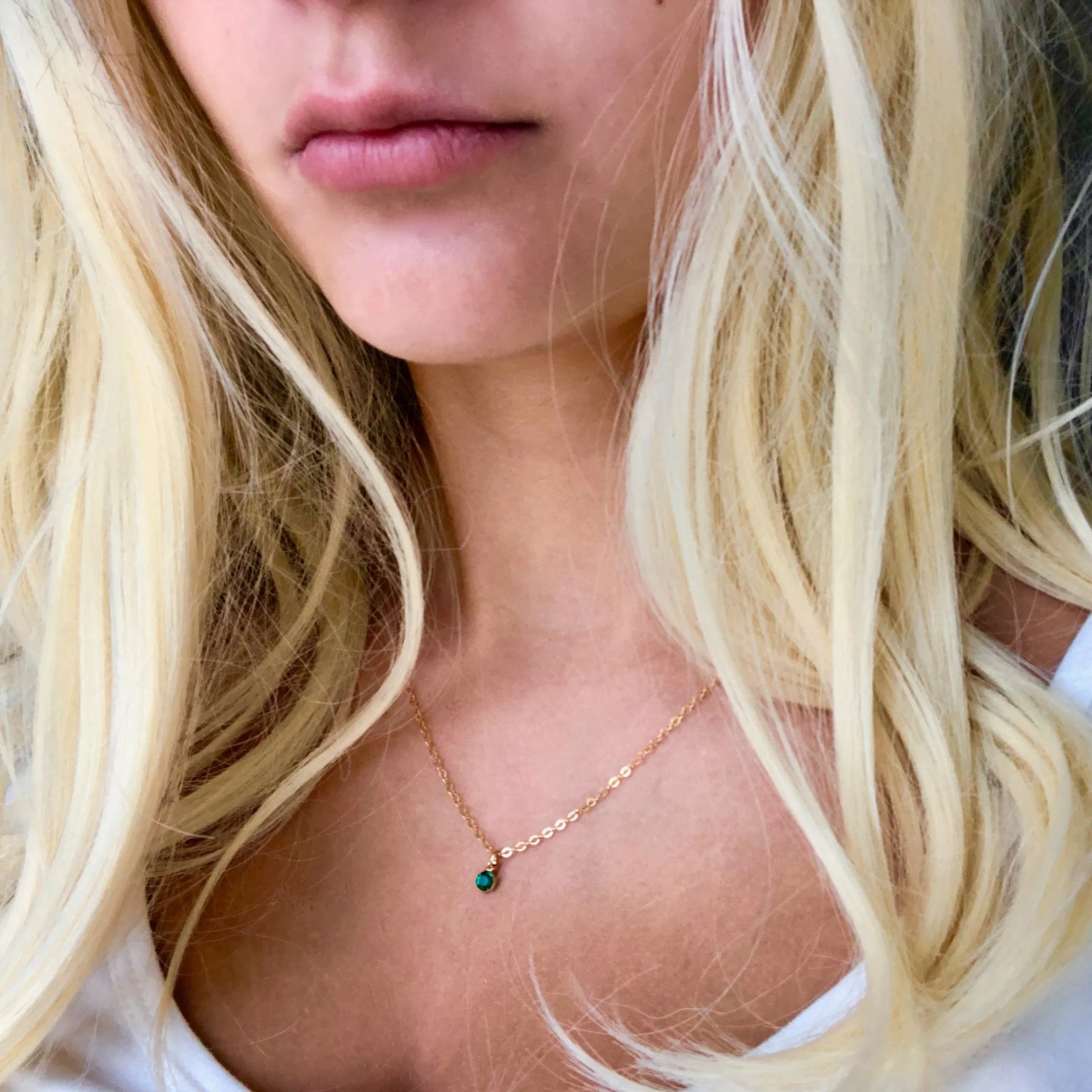May Emerald Crystal Birthstone 14K Gold Necklace