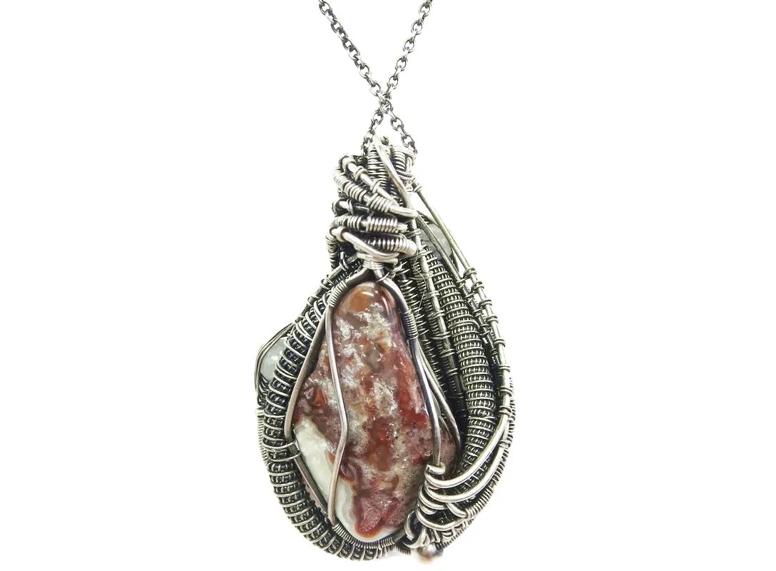 Mexican Crazy Lace Pendant with Rainbow Moonstone