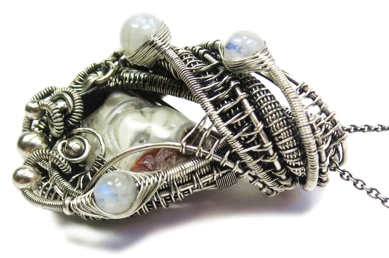Mexican Crazy Lace Pendant with Rainbow Moonstone