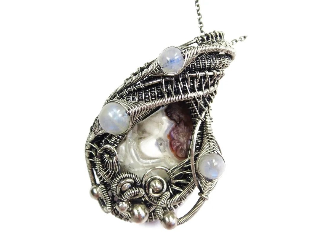 Mexican Crazy Lace Pendant with Rainbow Moonstone