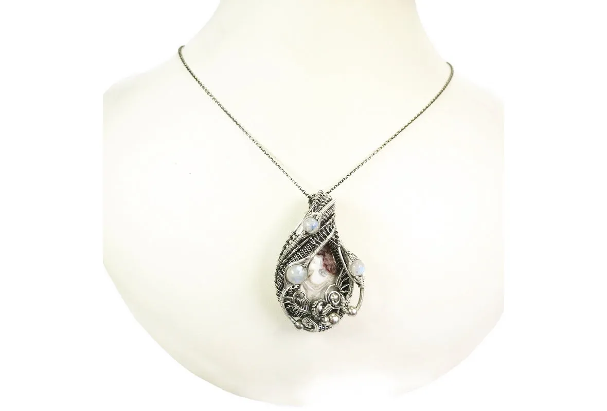 Mexican Crazy Lace Pendant with Rainbow Moonstone