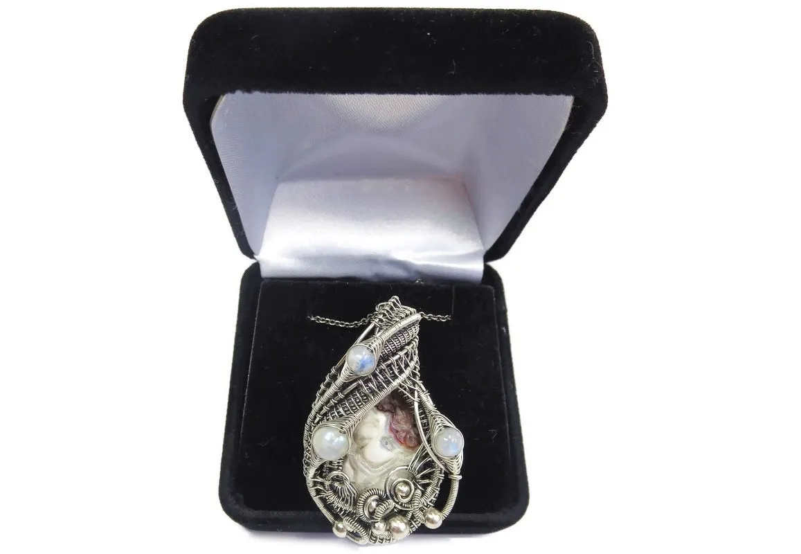 Mexican Crazy Lace Pendant with Rainbow Moonstone