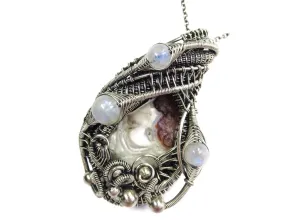 Mexican Crazy Lace Pendant with Rainbow Moonstone