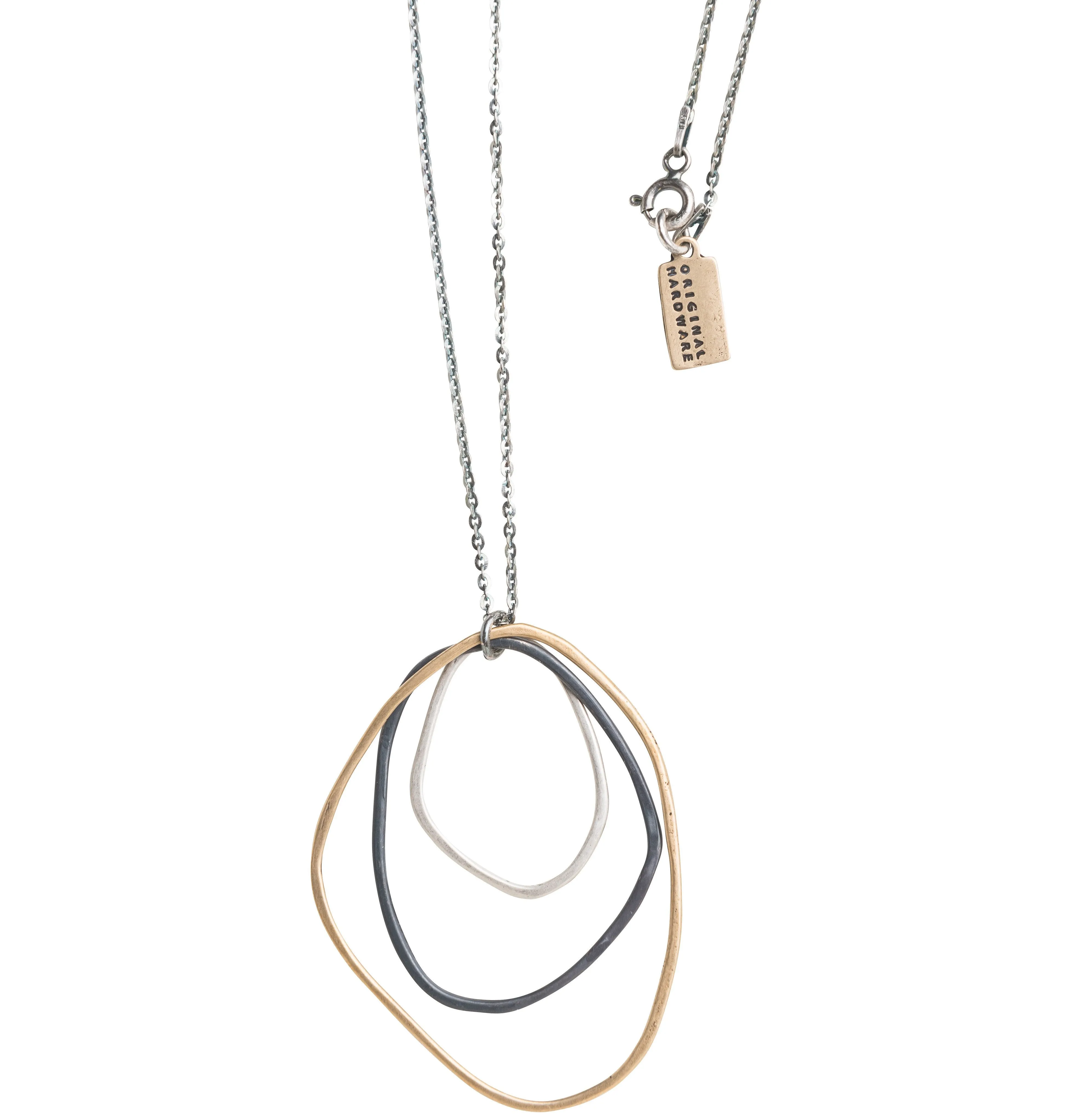 Mixed Metal Triple Freeform Necklace on Long Chain