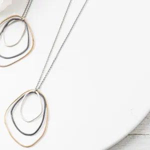 Mixed Metal Triple Freeform Necklace on Long Chain