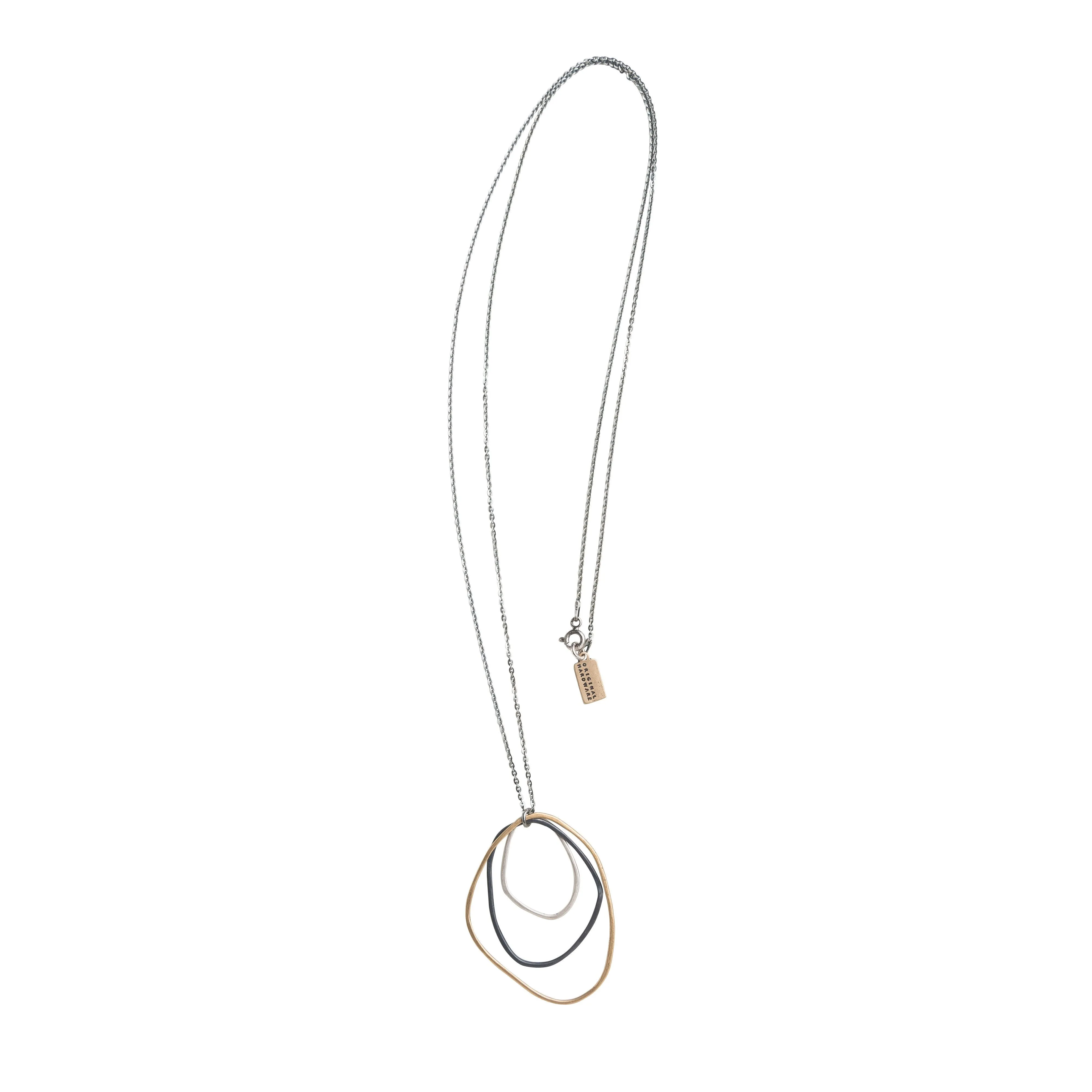 Mixed Metal Triple Freeform Necklace on Long Chain