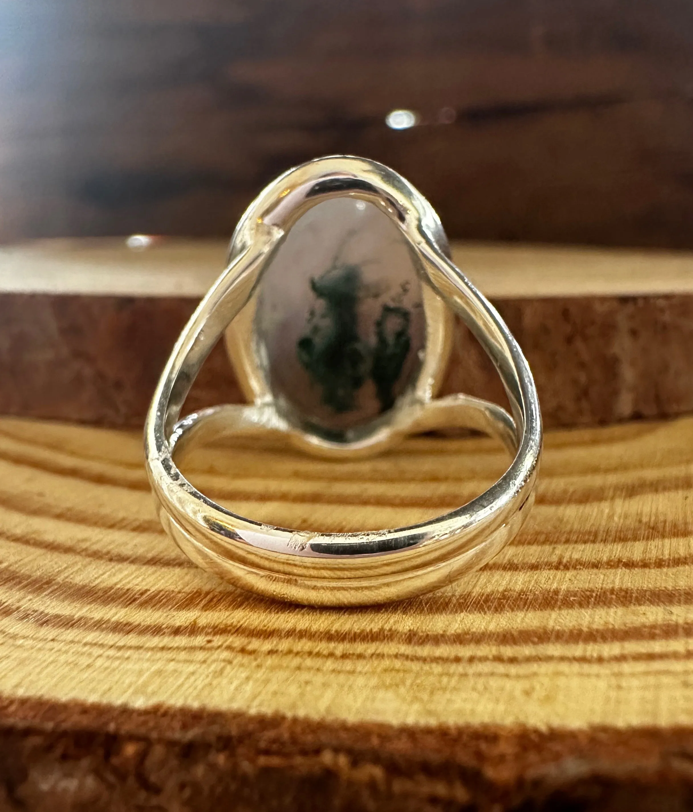 MOSS AGATE and Silver Ring • Size 7