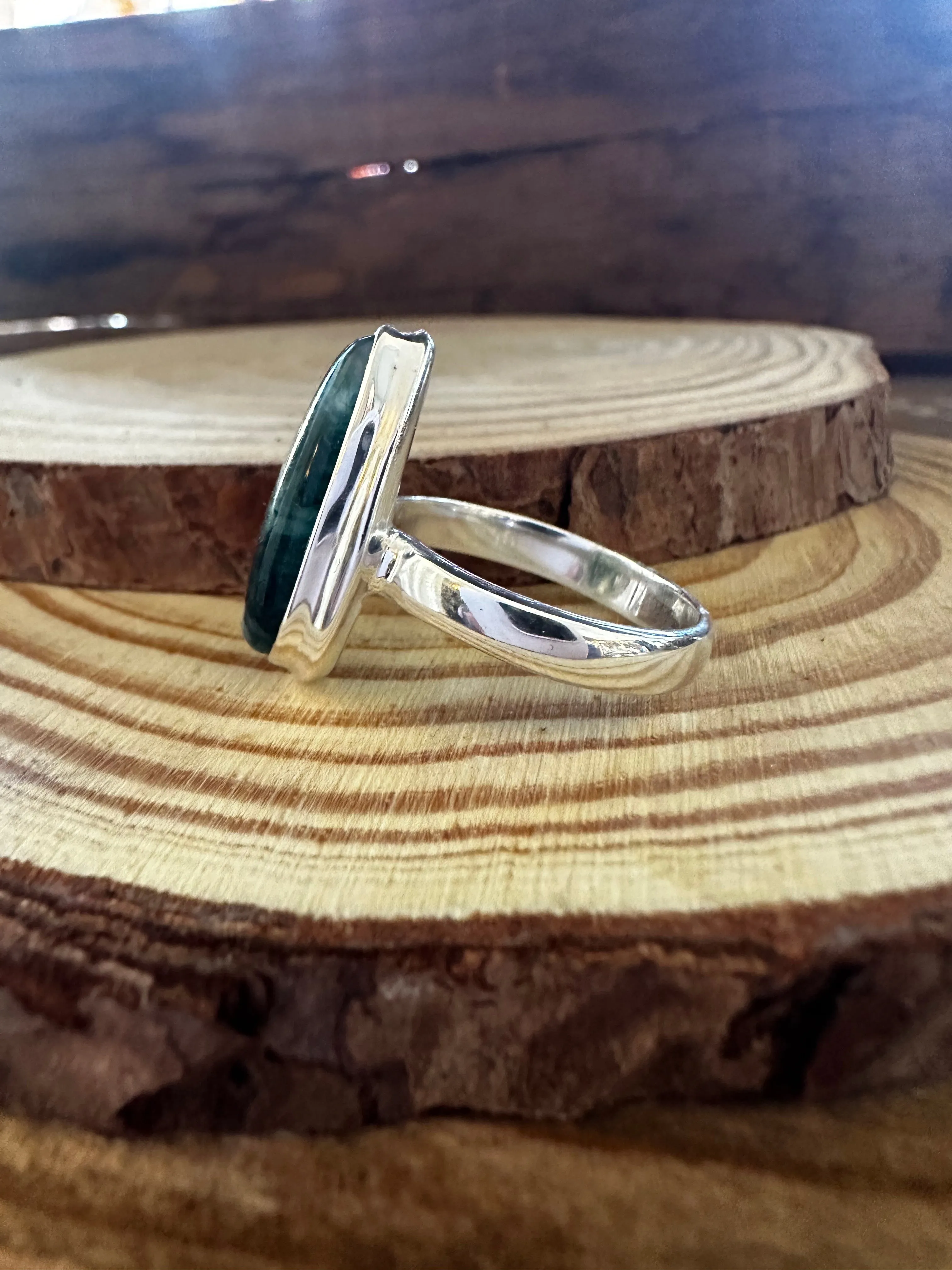 MOSS AGATE and Silver Ring • Size 8