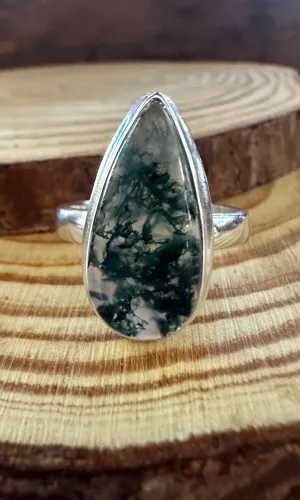 MOSS AGATE and Silver Ring • Size 8