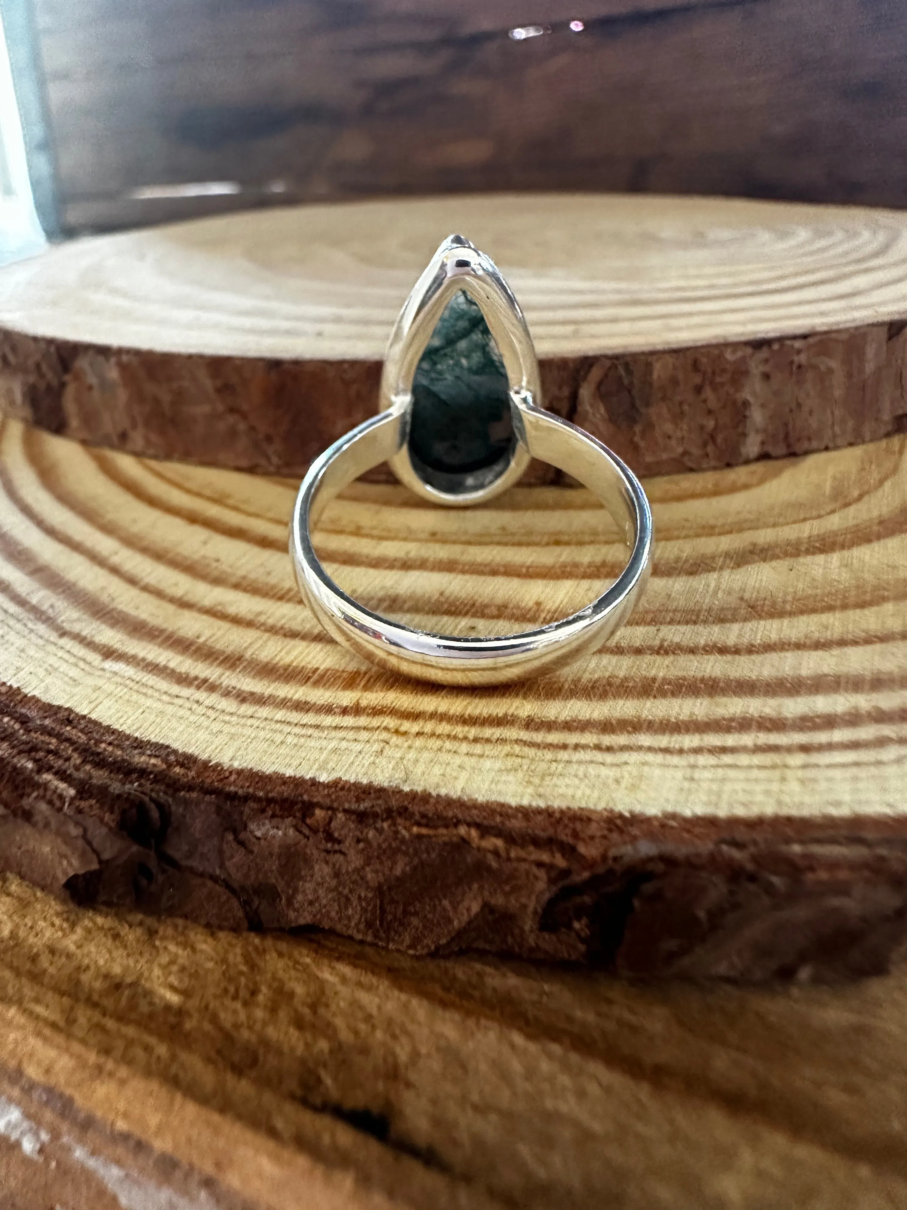 MOSS AGATE and Silver Ring • Size 8