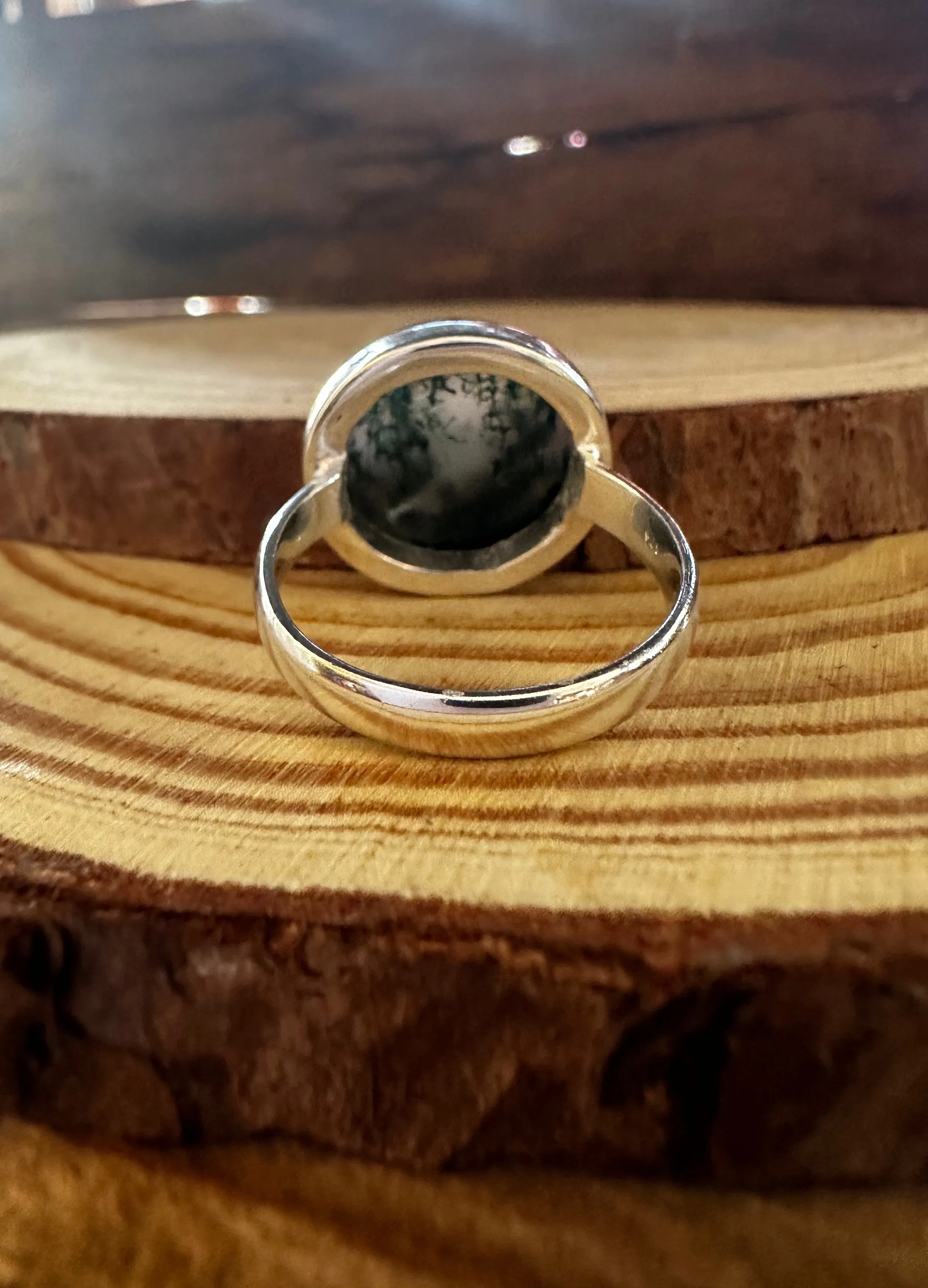 MOSS AGATE and Silver Ring • Size 9