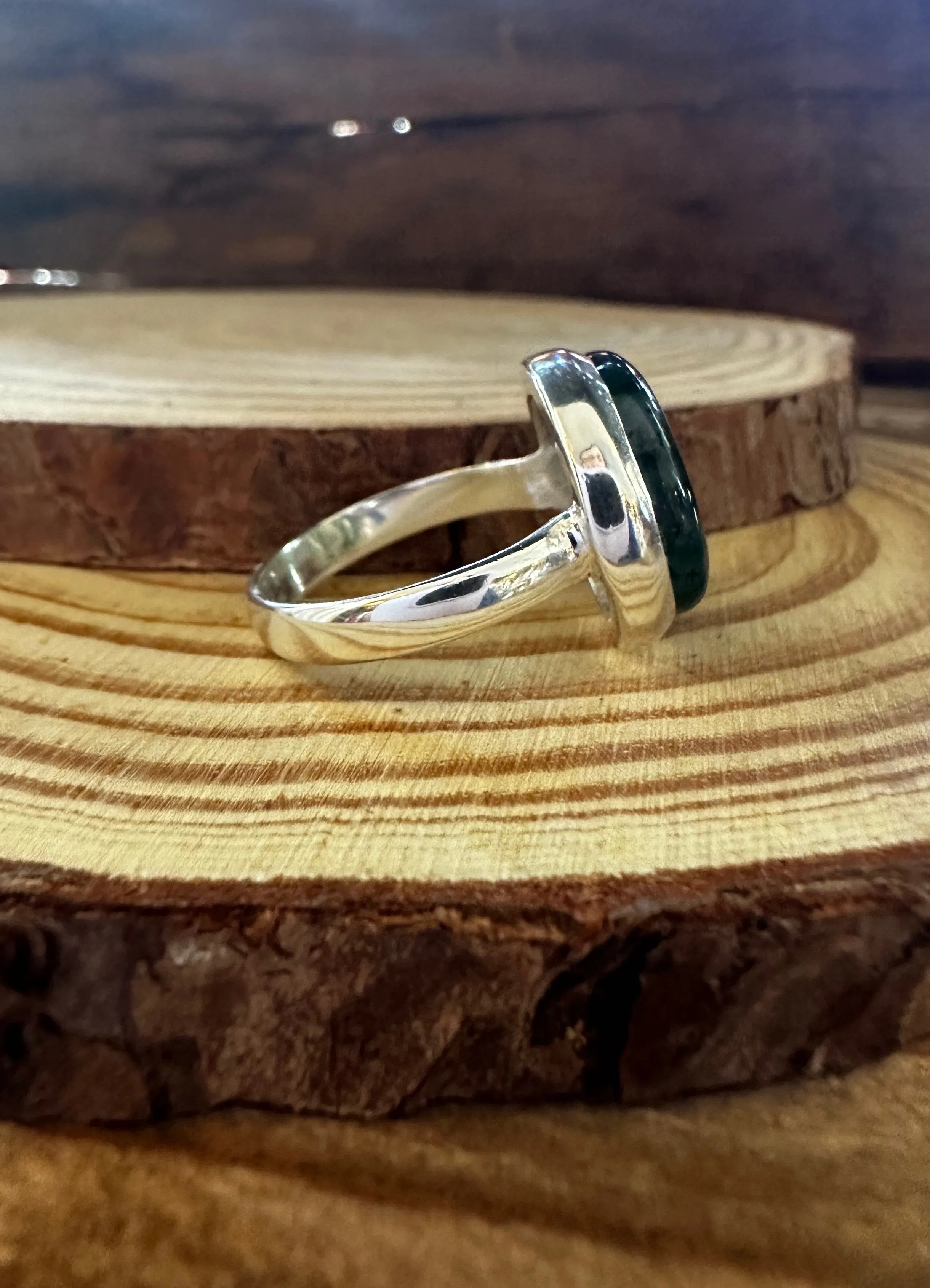 MOSS AGATE and Silver Ring • Size 9