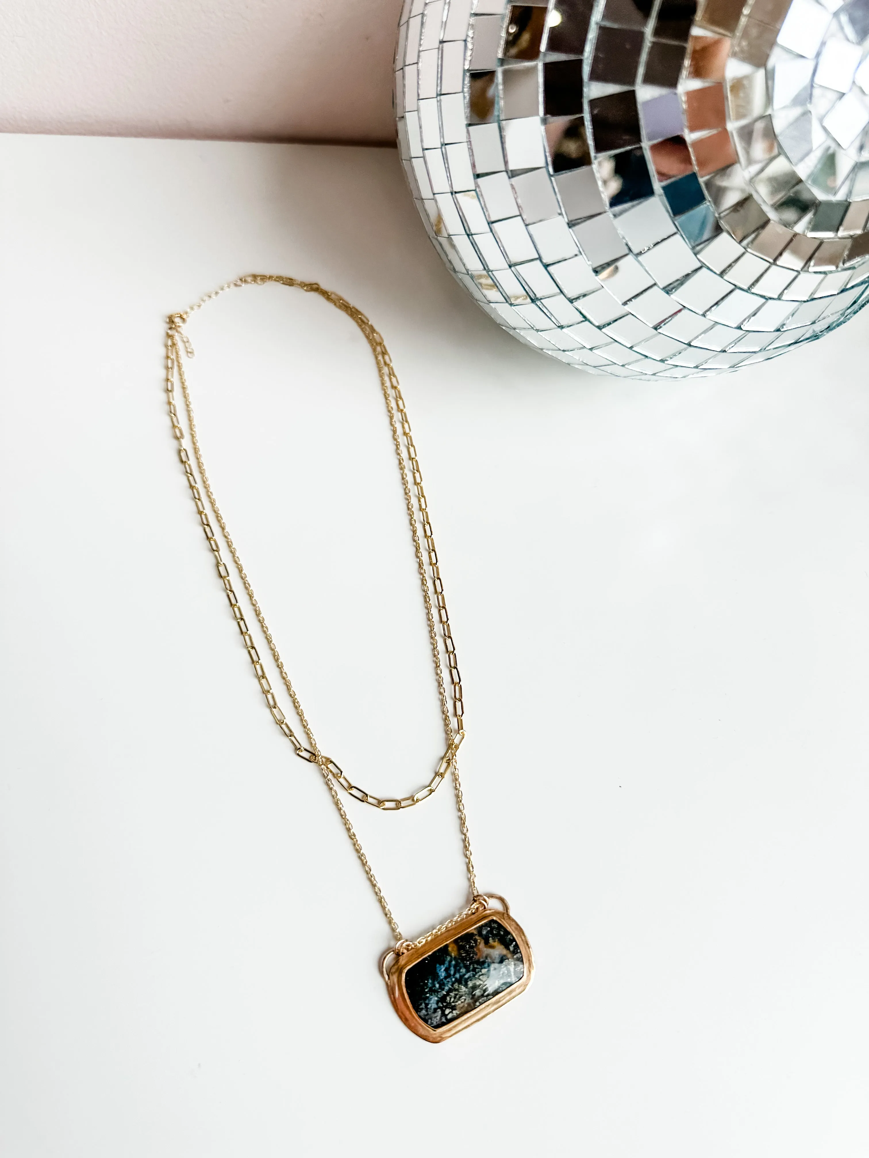 Moss Agate Double Up Layering Necklace