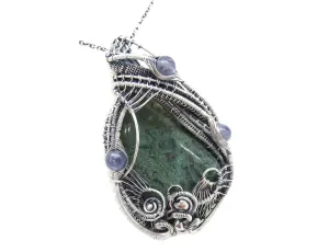 Moss Agate Pendant in Sterling Silver with Iolite