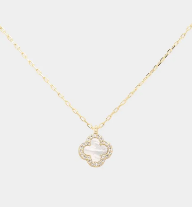 Mother Of Pearl Quatrefoil Pendant Necklace