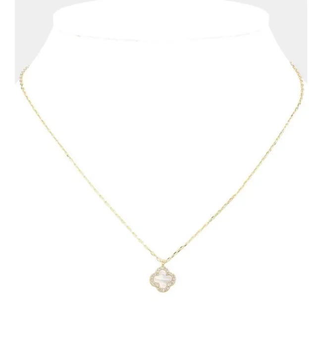Mother Of Pearl Quatrefoil Pendant Necklace