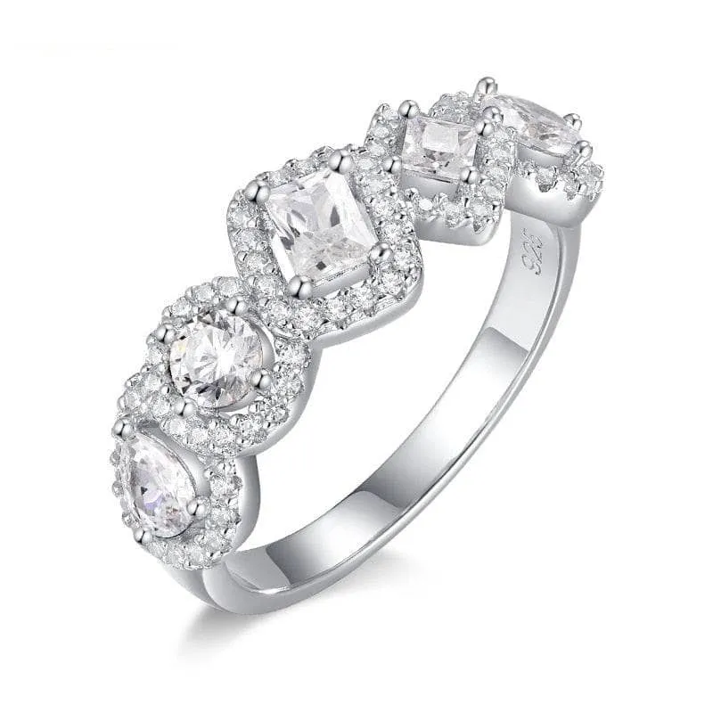 Multi-shaped Diamond with Halo Wedding Band