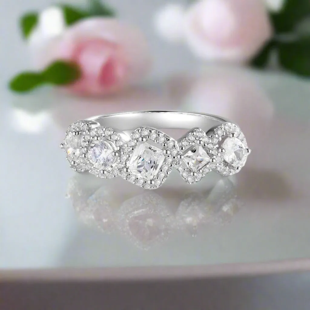 Multi-shaped Diamond with Halo Wedding Band