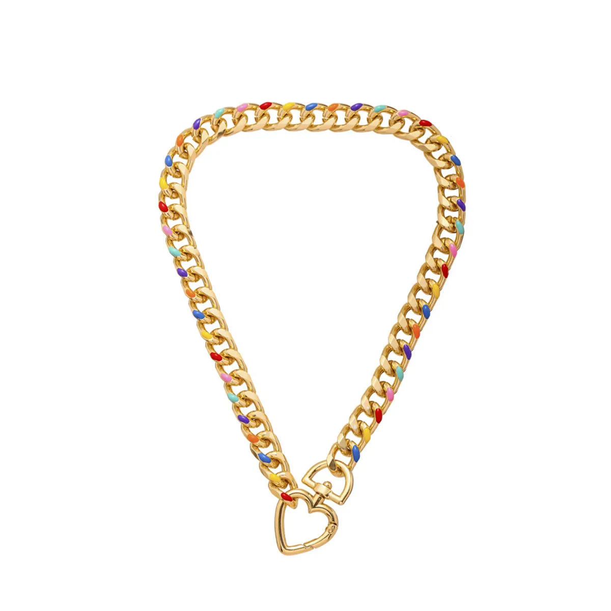 Multicolor Enamel & 18K Gold-Plated Heart Curb Chain Toggle Necklace