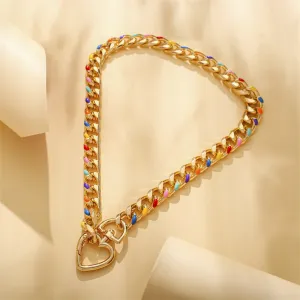 Multicolor Enamel & 18K Gold-Plated Heart Curb Chain Toggle Necklace