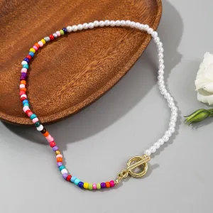 Multicolor Howlite & Pearl Toggle Necklace