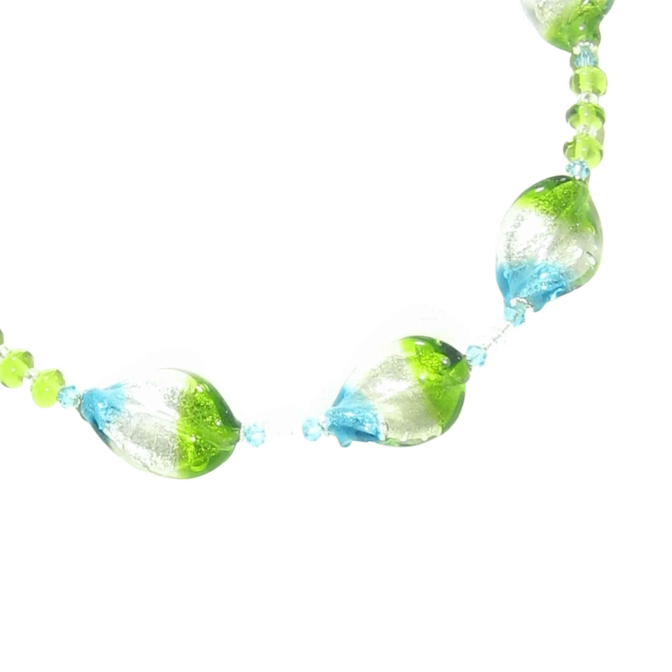 Murano Glass Aqua Green Tricolor Twist Silver Necklace