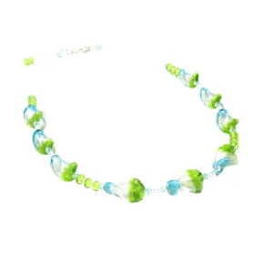 Murano Glass Aqua Green Tricolor Twist Silver Necklace