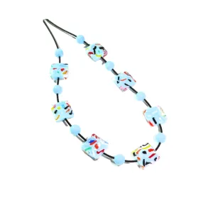 Murano Glass Fun Confetti Colorful Square Silver Necklace