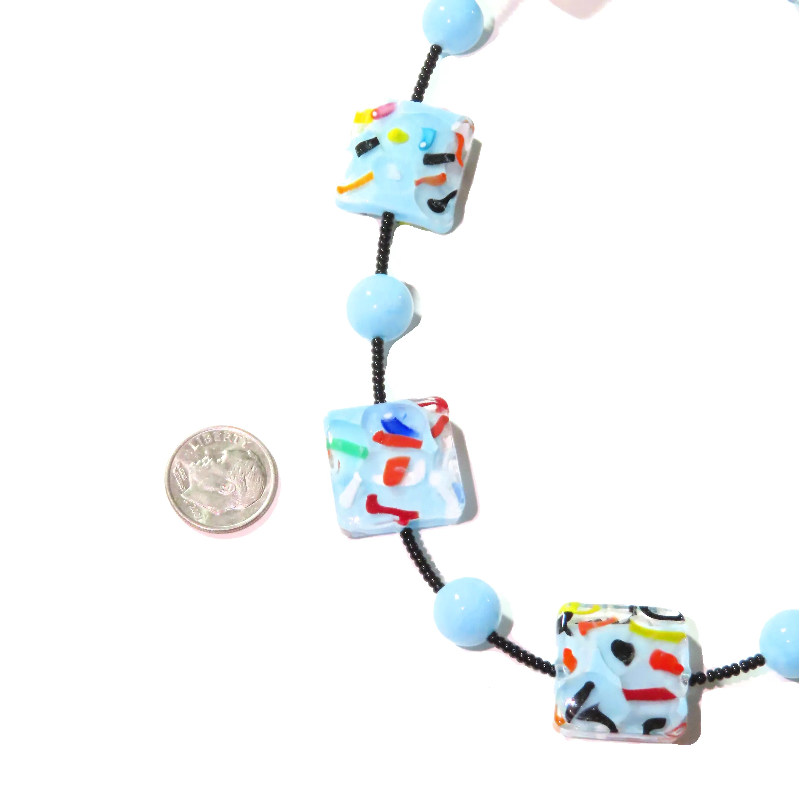 Murano Glass Fun Confetti Colorful Square Silver Necklace