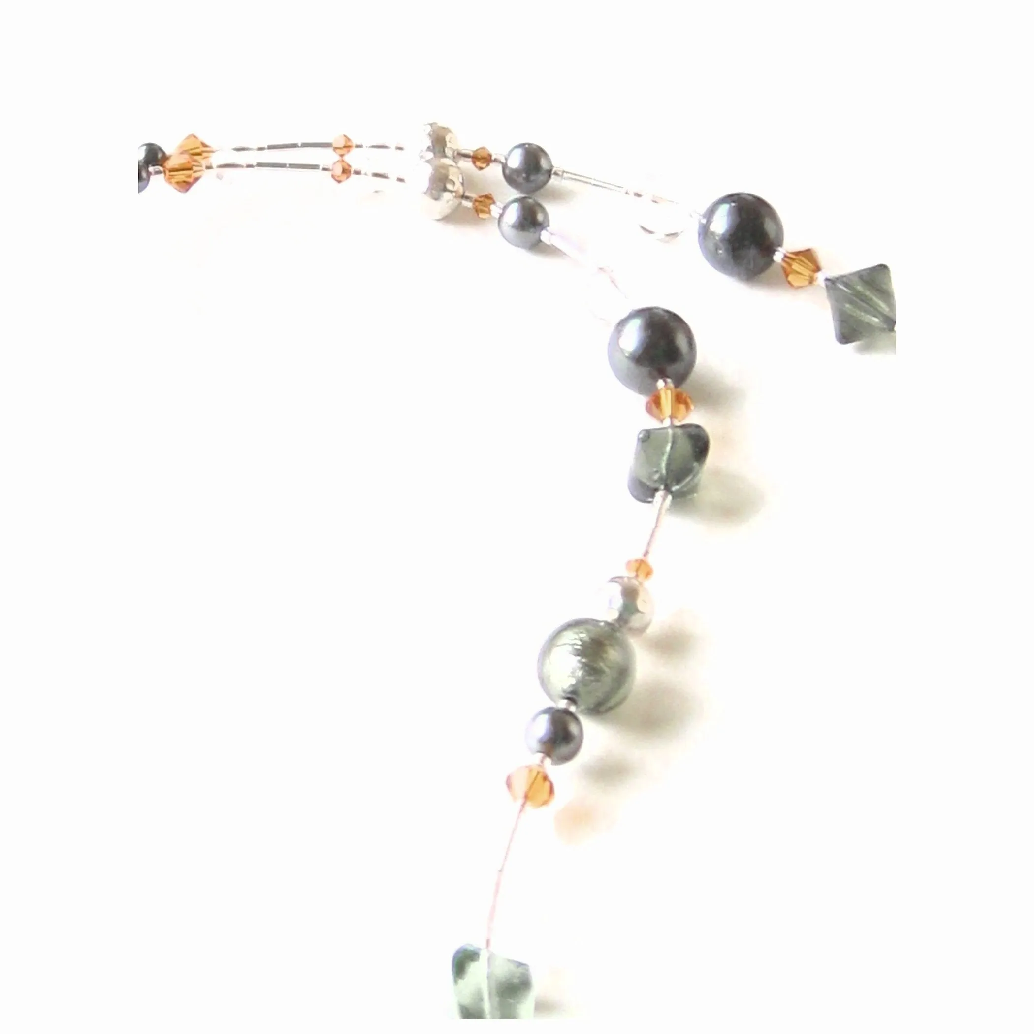 Murano Glass Gray Topaz Sterling Silver Necklace, Italian Jewelry