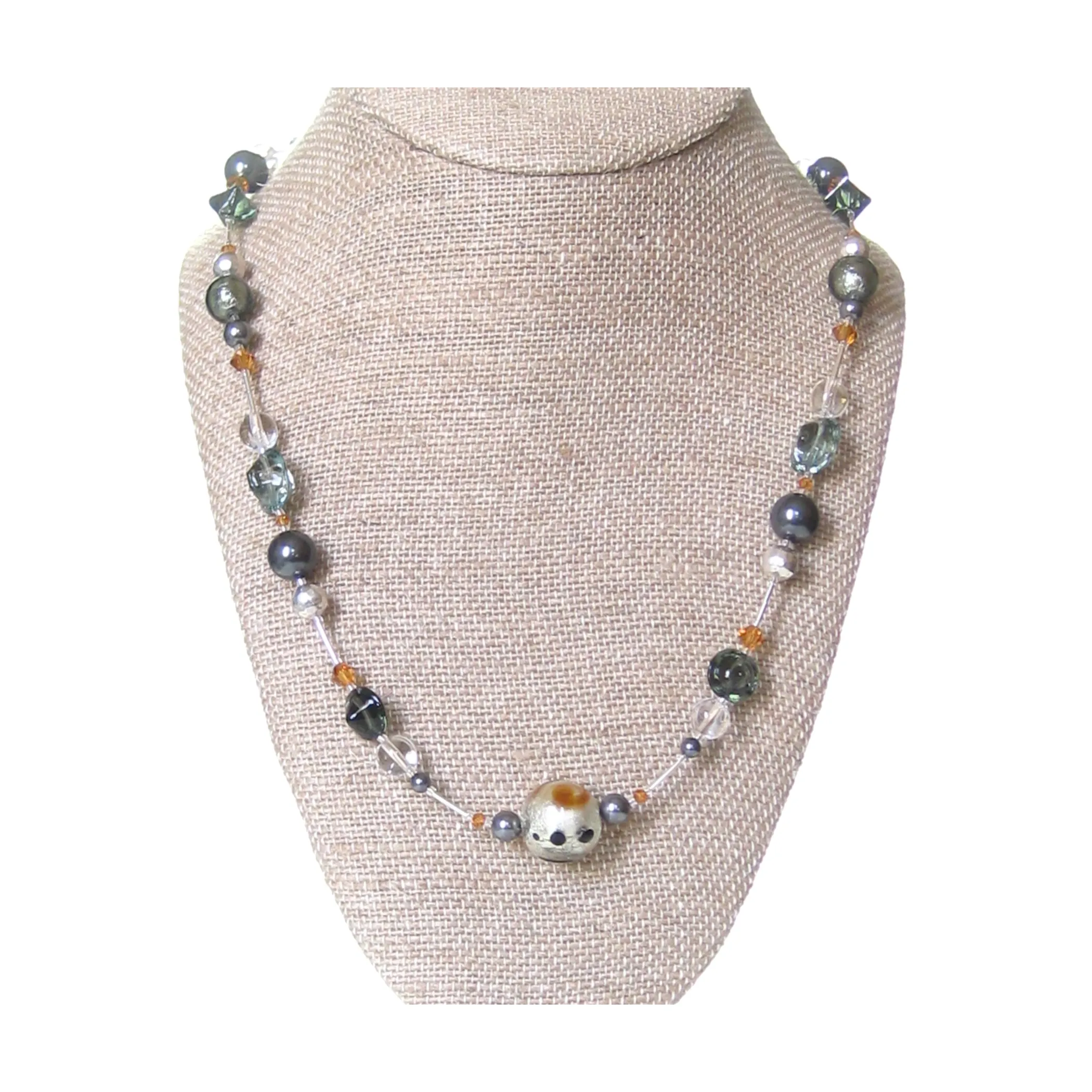 Murano Glass Gray Topaz Sterling Silver Necklace, Italian Jewelry