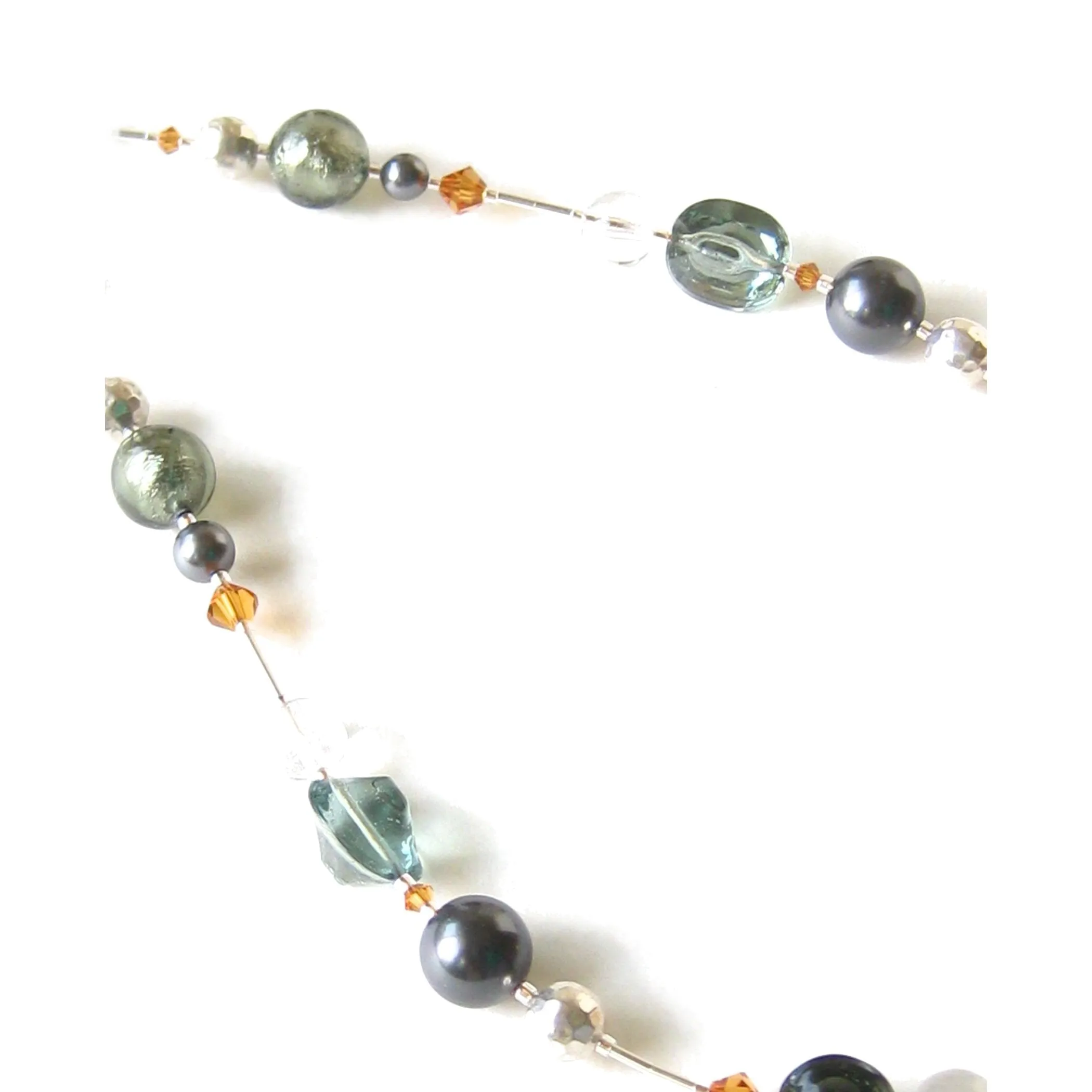 Murano Glass Gray Topaz Sterling Silver Necklace, Italian Jewelry