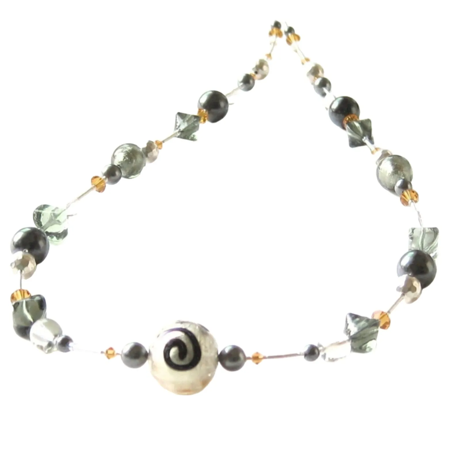 Murano Glass Gray Topaz Sterling Silver Necklace, Italian Jewelry
