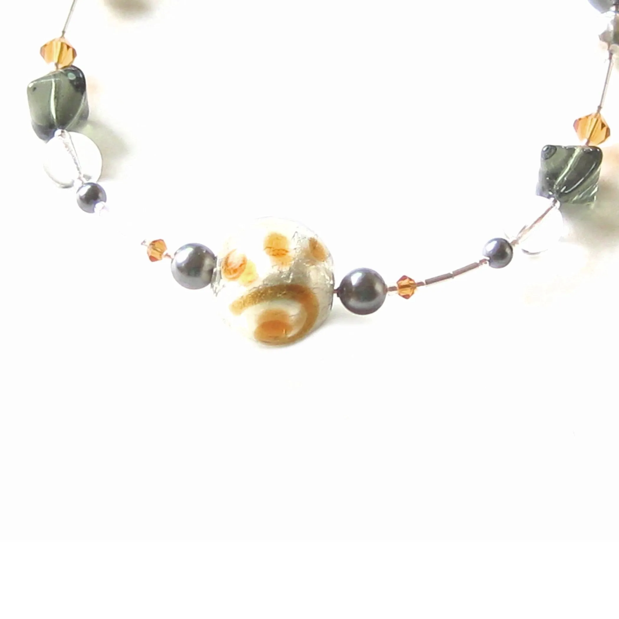 Murano Glass Gray Topaz Sterling Silver Necklace, Italian Jewelry